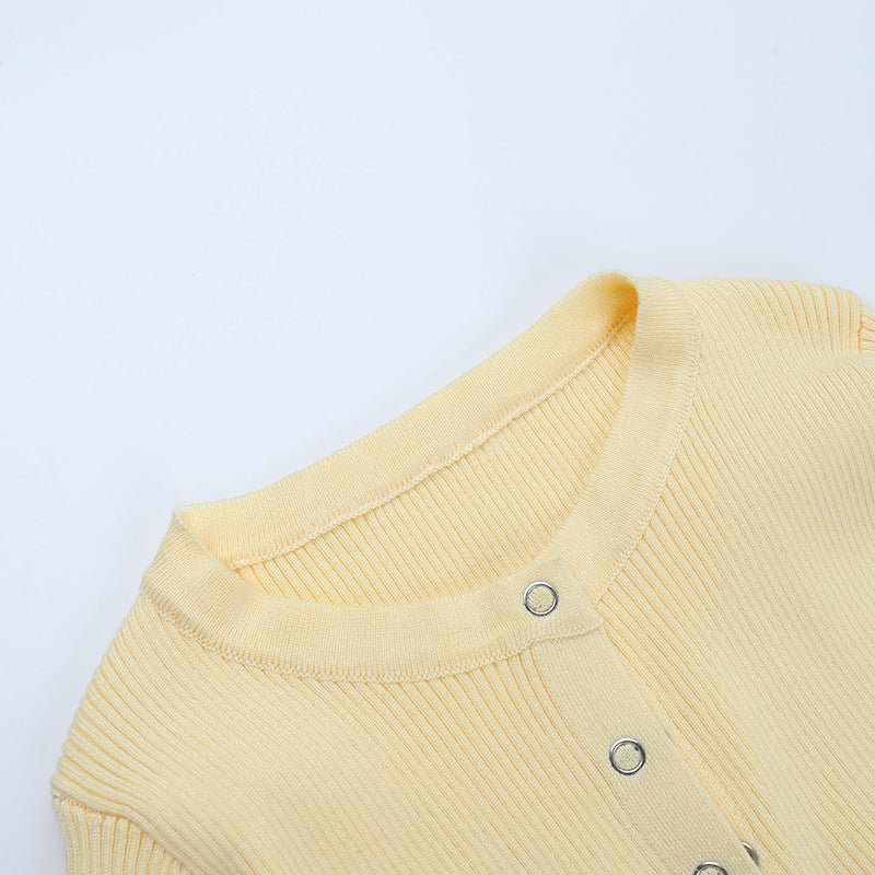 Gloves long sleeve button crewneck ribbed top  | Festival Outfits Women