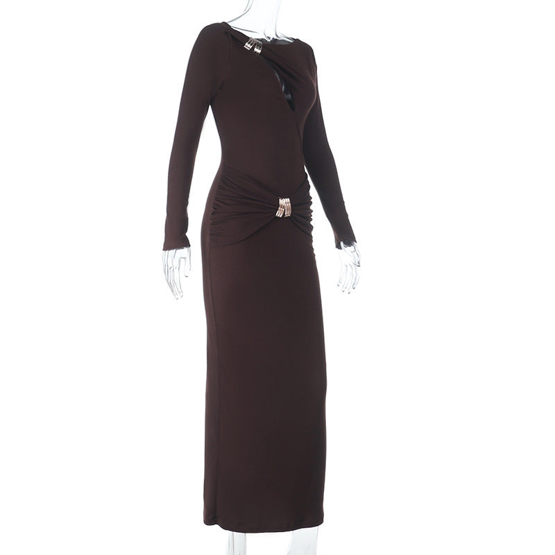 Long sleeve hollow out ruched irregular cut out midi dress  | Festival Outfits Women