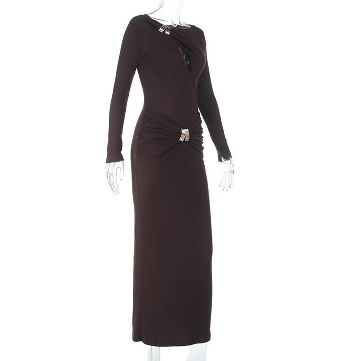 Long sleeve hollow out ruched irregular cut out midi dress  | Festival Outfits Women