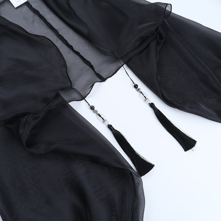 Hoodie long sleeve chiffon see through top  | Festival Outfits Women