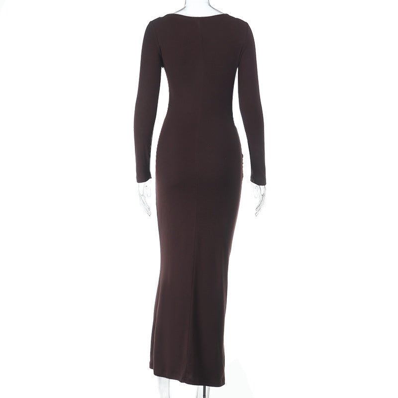 Long sleeve hollow out ruched irregular cut out midi dress  | Festival Outfits Women