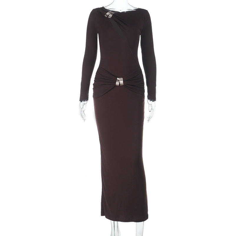 Long sleeve hollow out ruched irregular cut out midi dress  | Festival Outfits Women