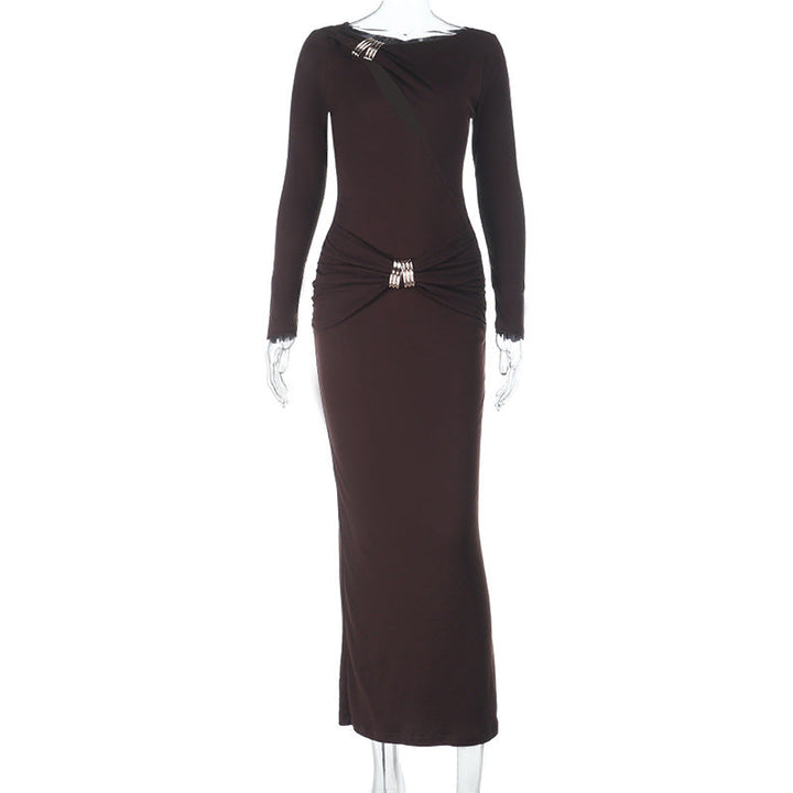 Long sleeve hollow out ruched irregular cut out midi dress  | Festival Outfits Women