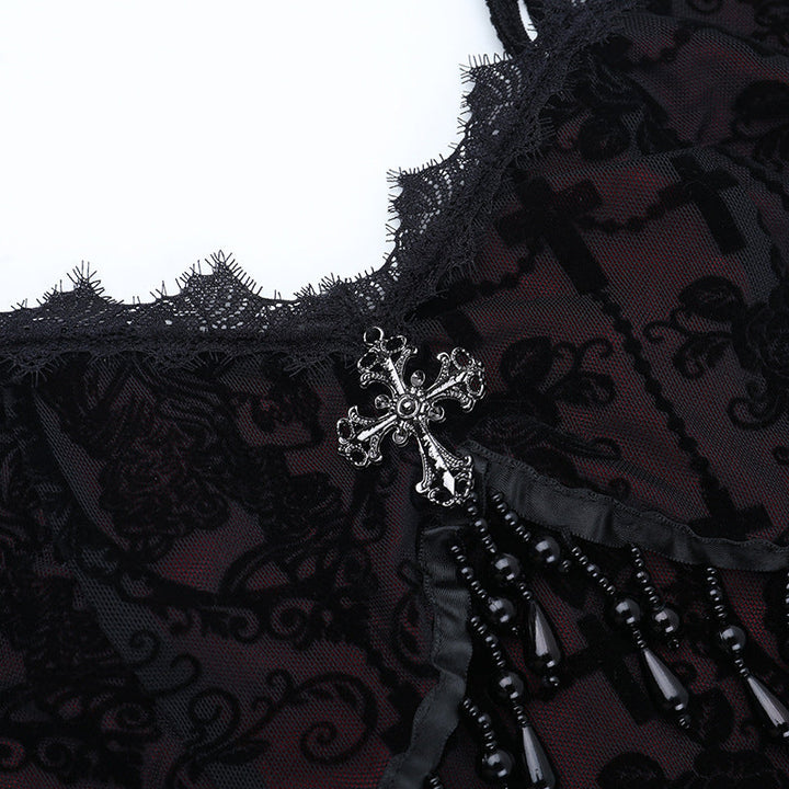 Lace hem v neck tassels print cami maxi dress  | Festival Outfits Women