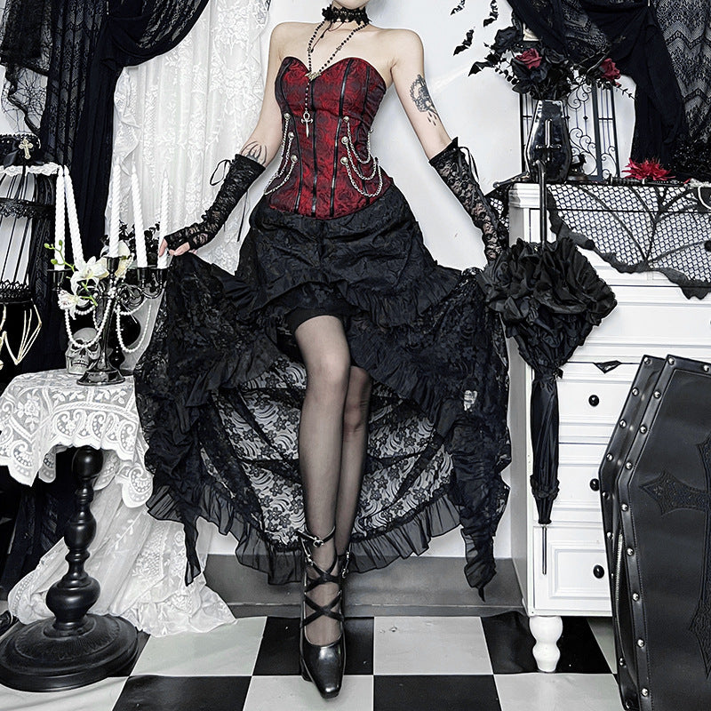 Ruched lace slit solid maxi skirt  | Festival Outfits Women