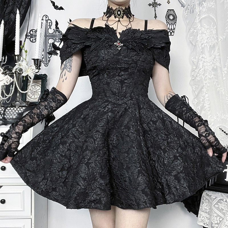 Off shoulder cross applique zip-up mini dress  | Festival Outfits Women-final-sale