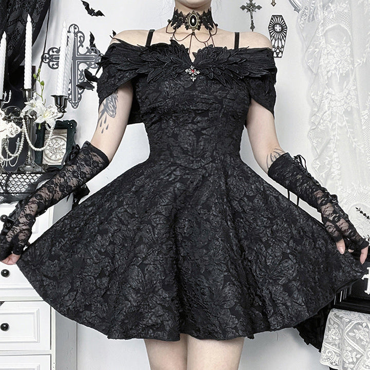 Off shoulder cross applique zip-up mini dress  | Festival Outfits Women-final-sale