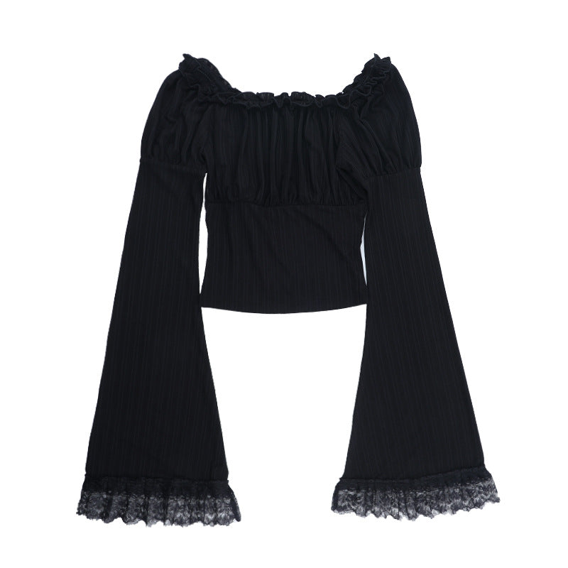 Long flared sleeve ruffle lace hem top  | Festival Outfits Women