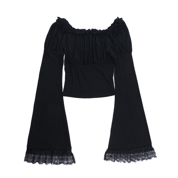 Long flared sleeve ruffle lace hem top  | Festival Outfits Women