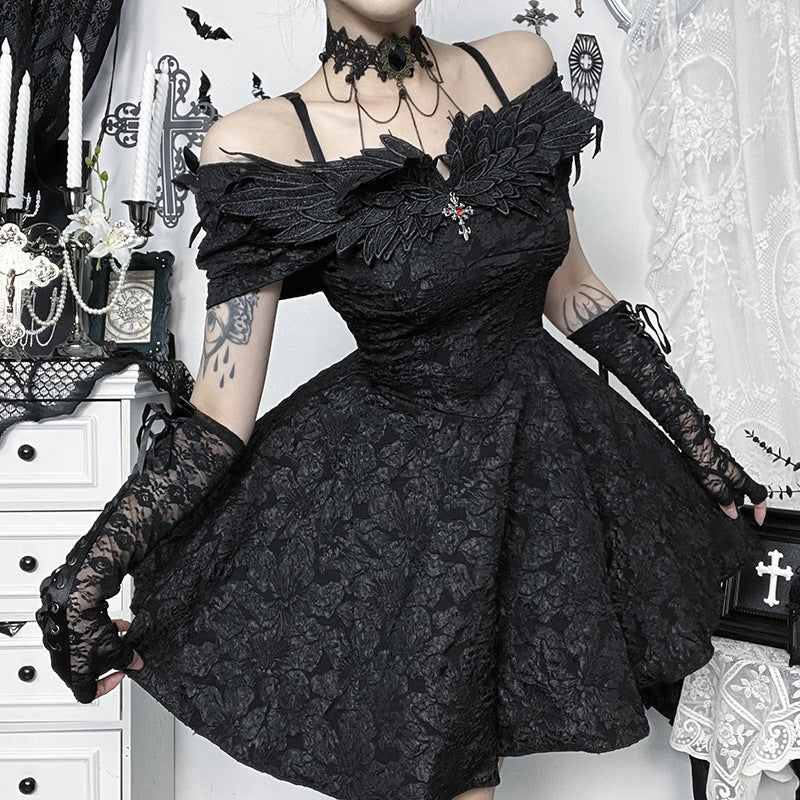 Off shoulder cross applique zip-up mini dress  | Festival Outfits Women-final-sale