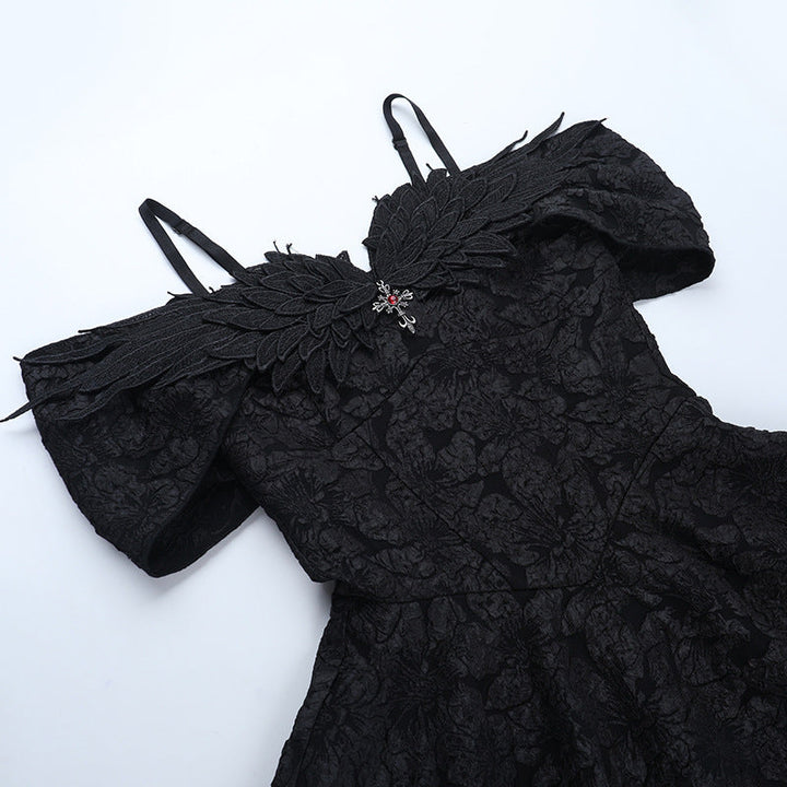 Off shoulder cross applique zip-up mini dress  | Festival Outfits Women-final-sale