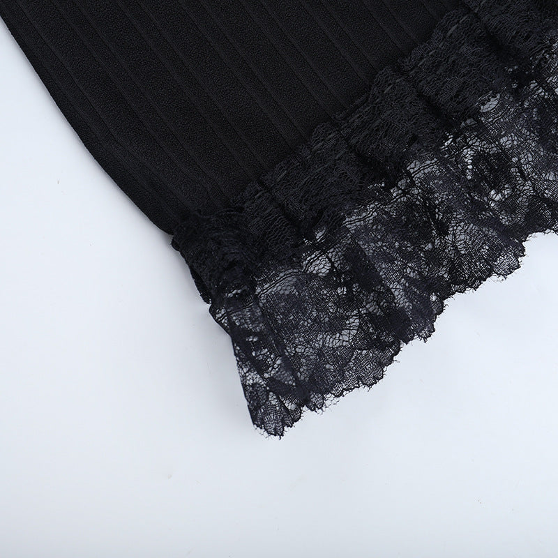 Long flared sleeve ruffle lace hem top  | Festival Outfits Women