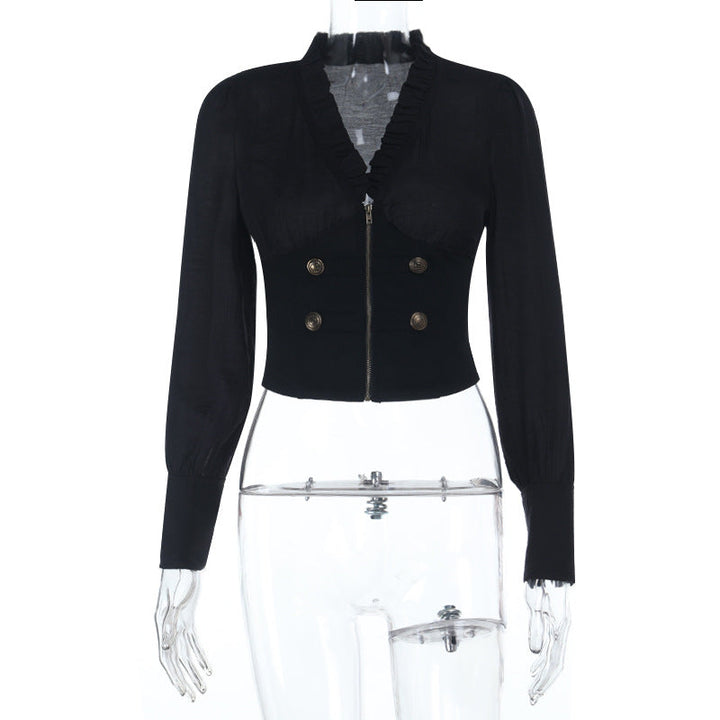 Long sleeve zip-up v neck top  | Festival Outfits Women