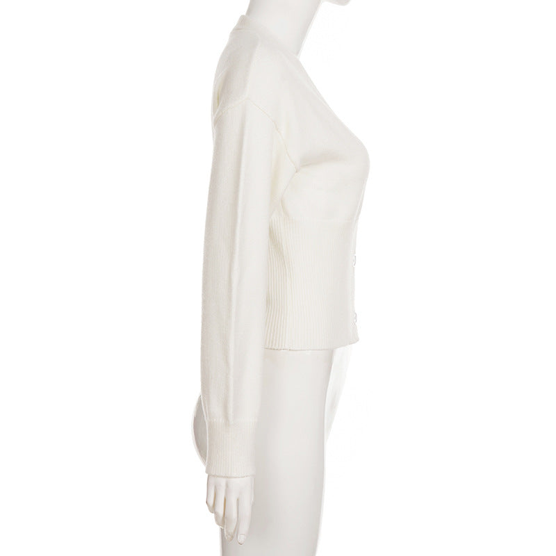 Long sleeve v neck button knitted top  | Festival Outfits Women