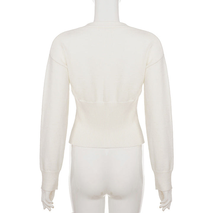 Long sleeve v neck button knitted top  | Festival Outfits Women