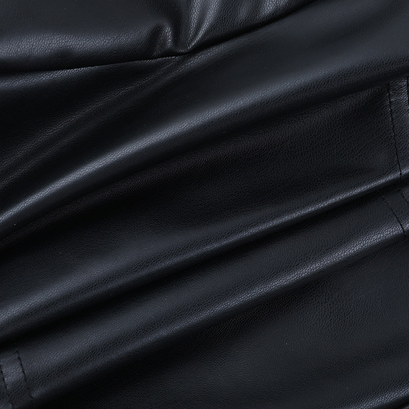 Long sleeve PU leather metal chain shrug top  | Festival Outfits Women-final-sale