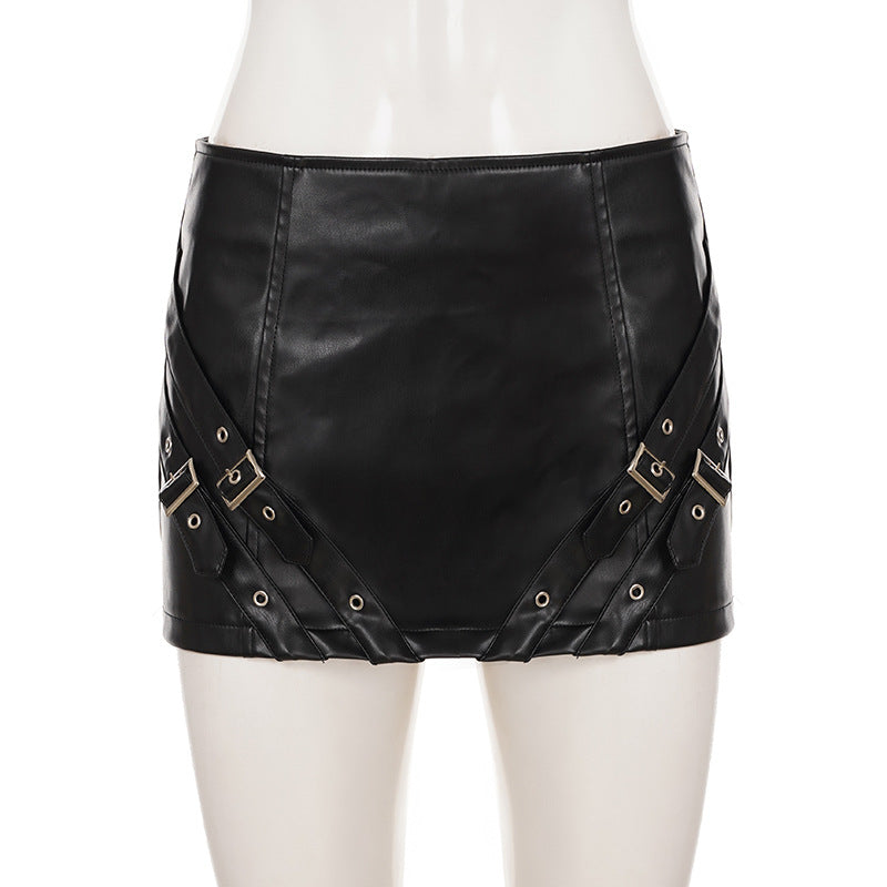 Buckle zip-up PU leather mini skirt Cargo Mini Skirt  | Festival Outfits Women