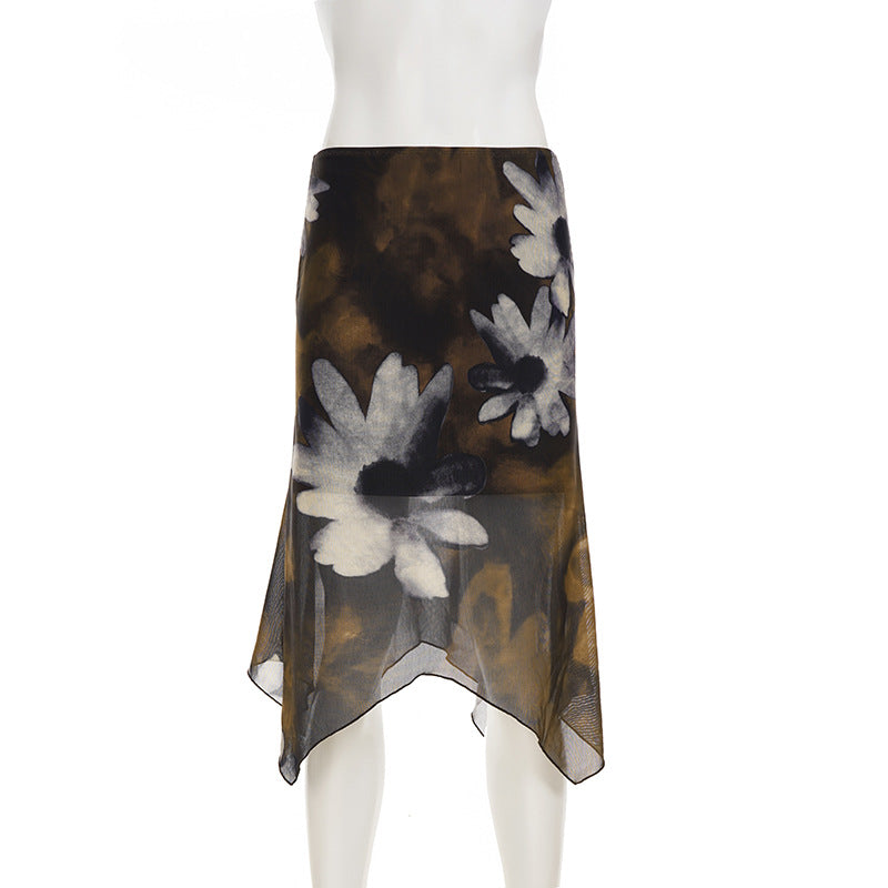 Mesh flower print contrast mini skirt  | Festival Outfits Women