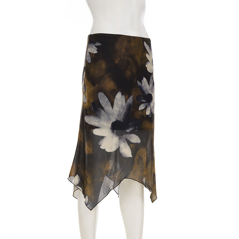 Mesh flower print contrast mini skirt  | Festival Outfits Women