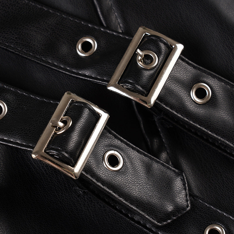 Buckle zip-up PU leather mini skirt Cargo Mini Skirt  | Festival Outfits Women