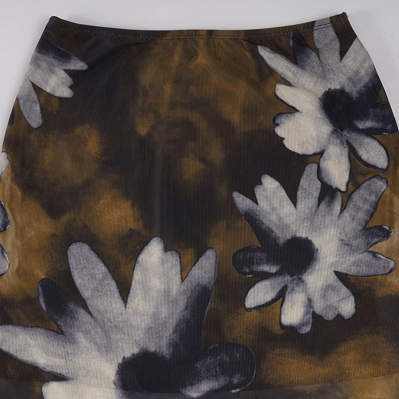 Mesh flower print contrast mini skirt  | Festival Outfits Women