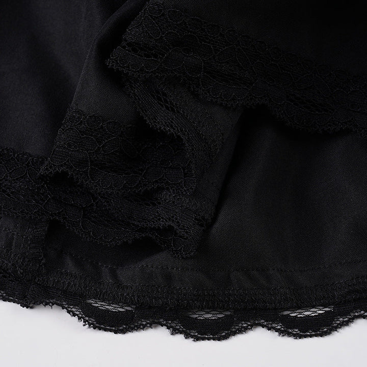 Off shoulder long flared sleeve lace hem mini dress-final-sale