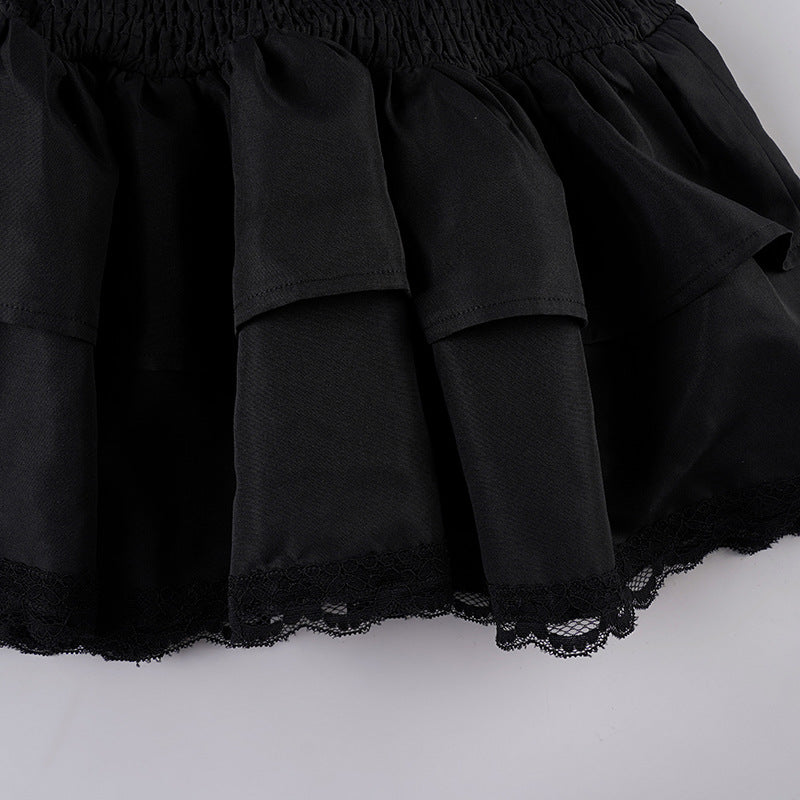 Off shoulder long flared sleeve lace hem mini dress-final-sale