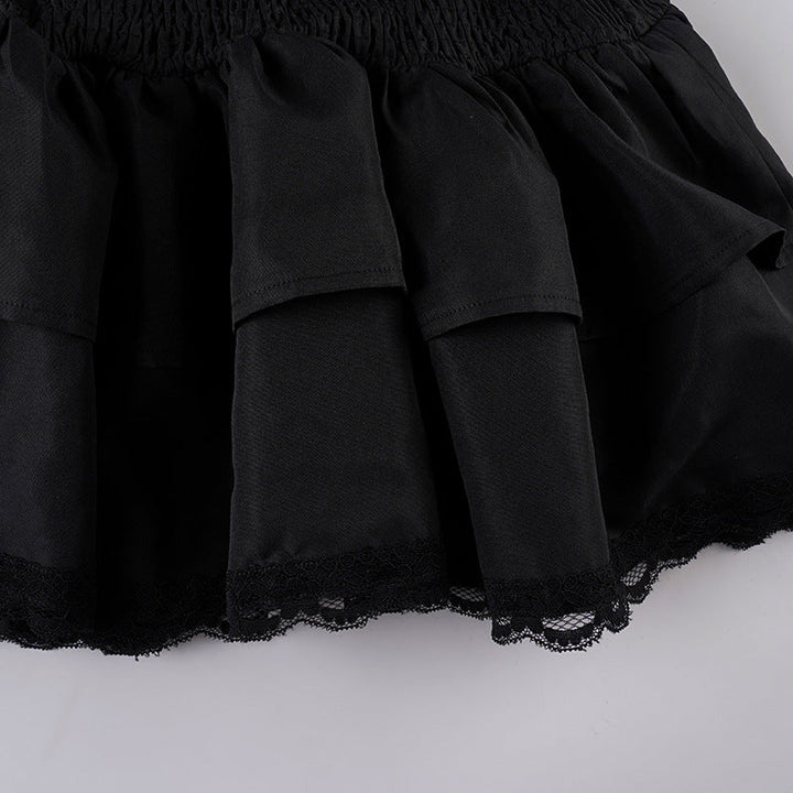 Off shoulder long flared sleeve lace hem mini dress-final-sale