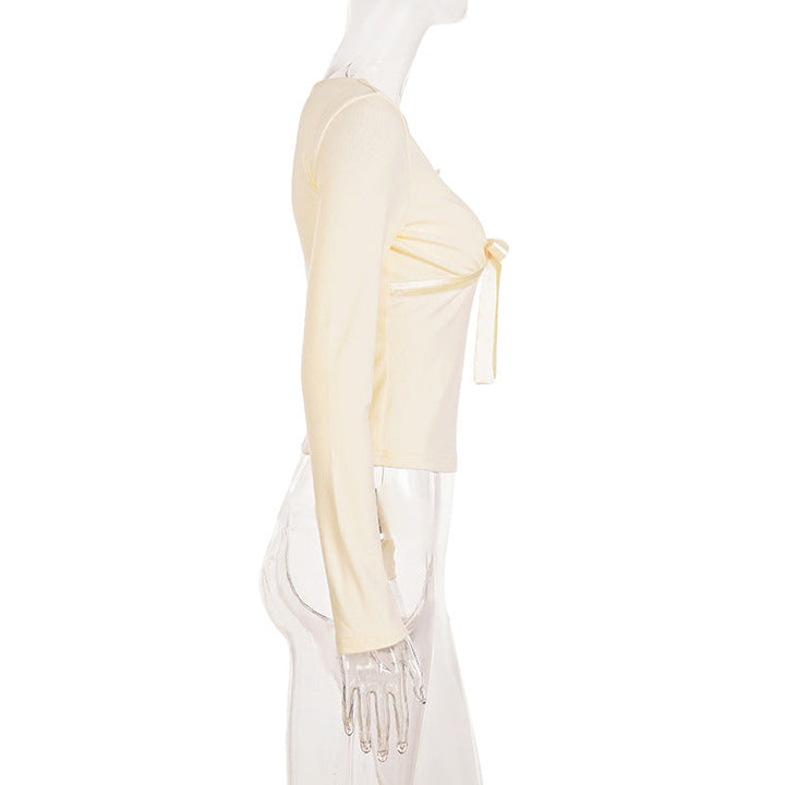 Bowknot long sleeve v neck lace top  | Festival Outfits Women