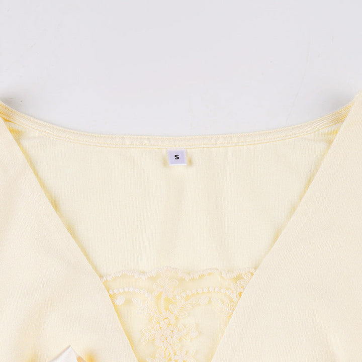 Bowknot long sleeve v neck lace top  | Festival Outfits Women