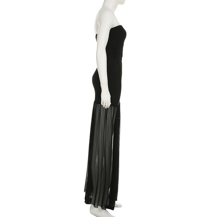 Slit mesh ruched backless tube maxi dress  | Festival Outfits Women