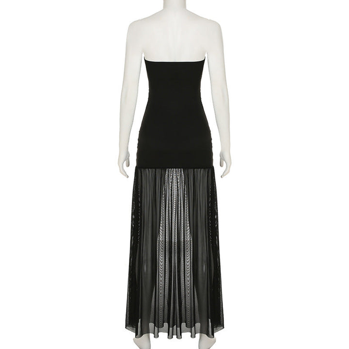 Slit mesh ruched backless tube maxi dress  | Festival Outfits Women