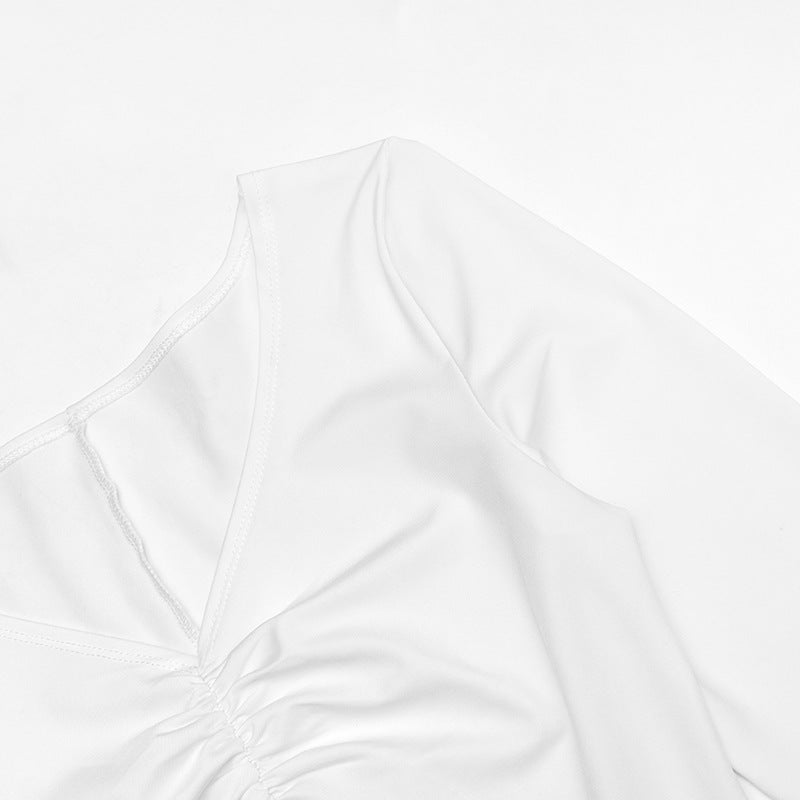 Long sleeve hollow out ruched v neck cut out maxi dress  | Festival Outfits Women-final-sale