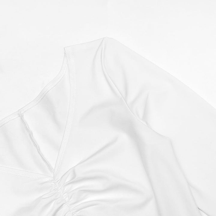 Long sleeve hollow out ruched v neck cut out maxi dress  | Festival Outfits Women-final-sale