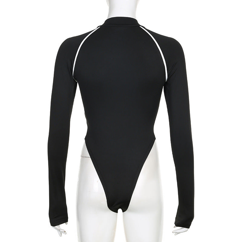 Long sleeve letter pattern high neck bodysuit  | Festival Outfits Women