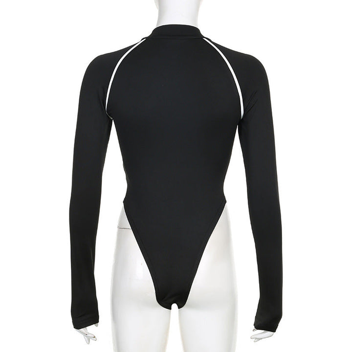 Long sleeve letter pattern high neck bodysuit  | Festival Outfits Women