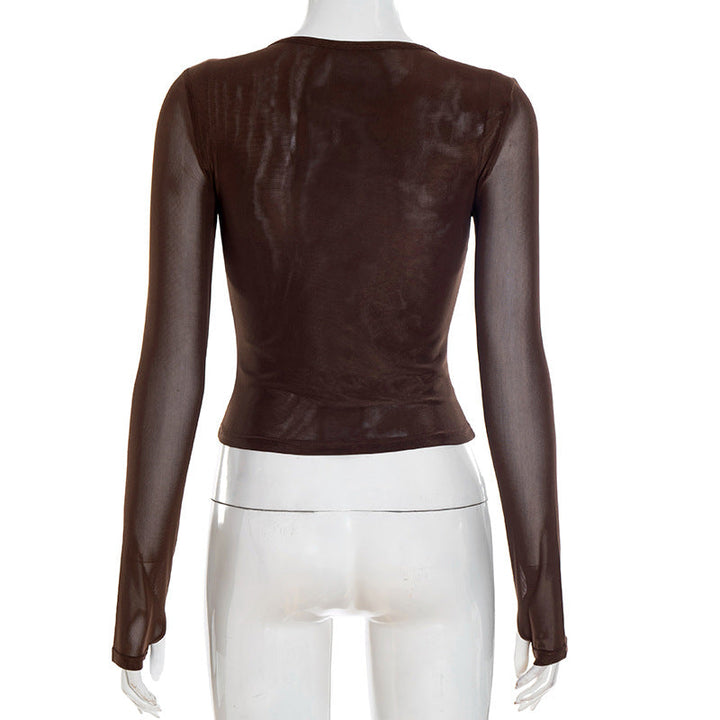 Sheer mesh long sleeve ruched v neck top  | Festival Outfits Women-final-sale