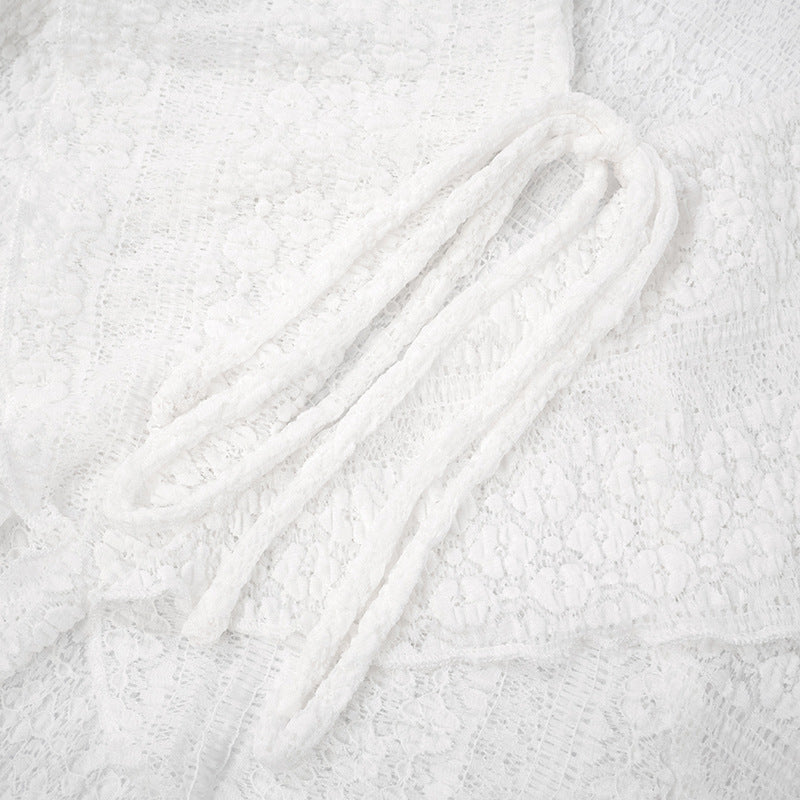 Long flared sleeve self tie v neck solid top  | Festival Outfits Women