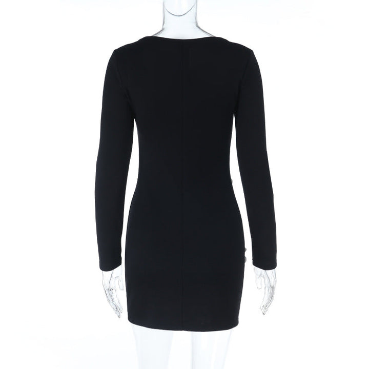 Long sleeve u neck flower applique mini dress  | Festival Outfits Women