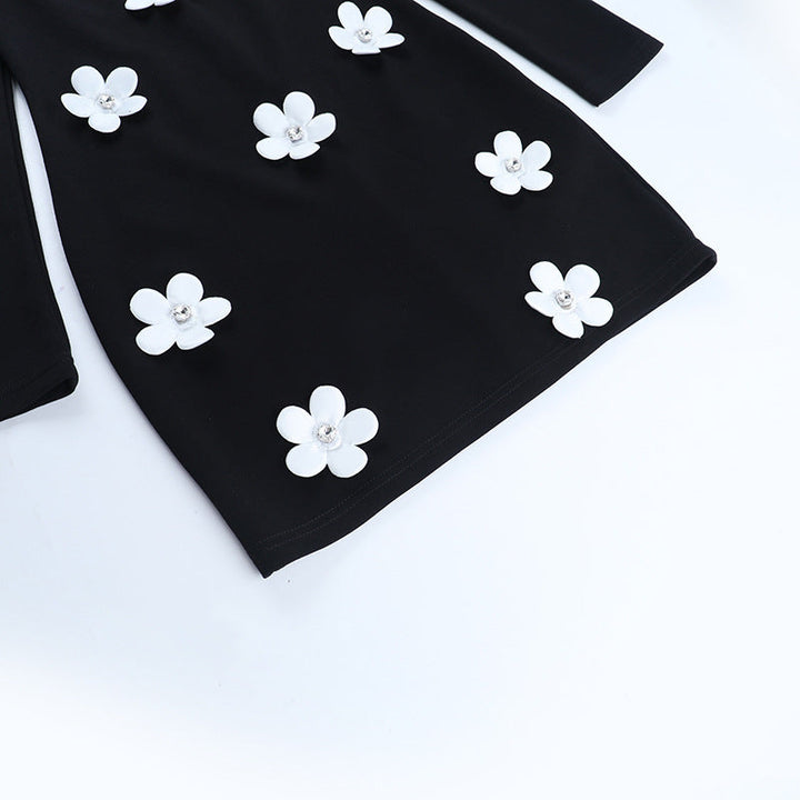 Long sleeve u neck flower applique mini dress  | Festival Outfits Women
