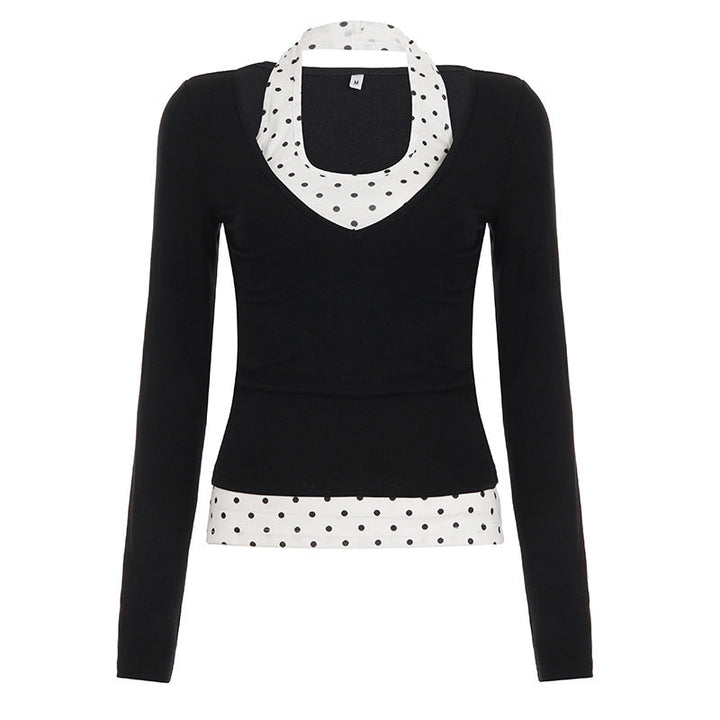 Long sleeve polka dot halter 2 piece top  | Festival Outfits Women