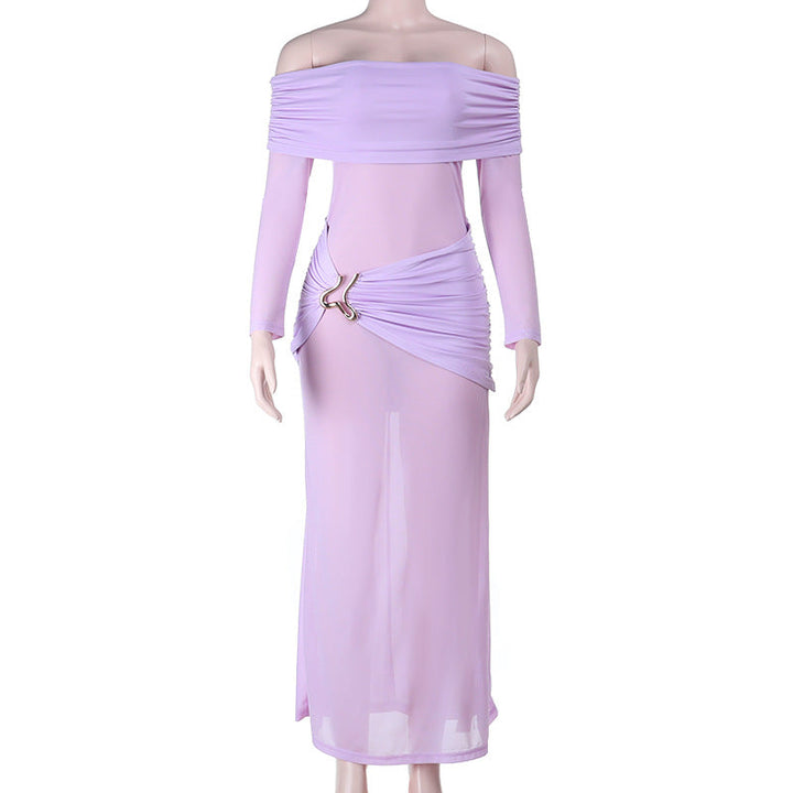Off shoulder long sleeve ruched maxi dress  | Festival Outfits Women