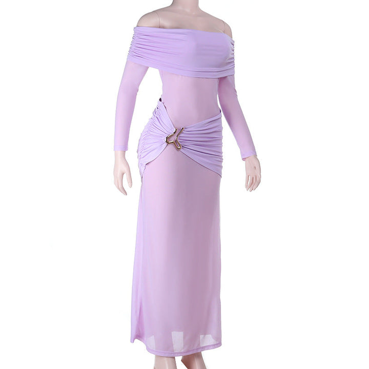 Off shoulder long sleeve ruched maxi dress  | Festival Outfits Women