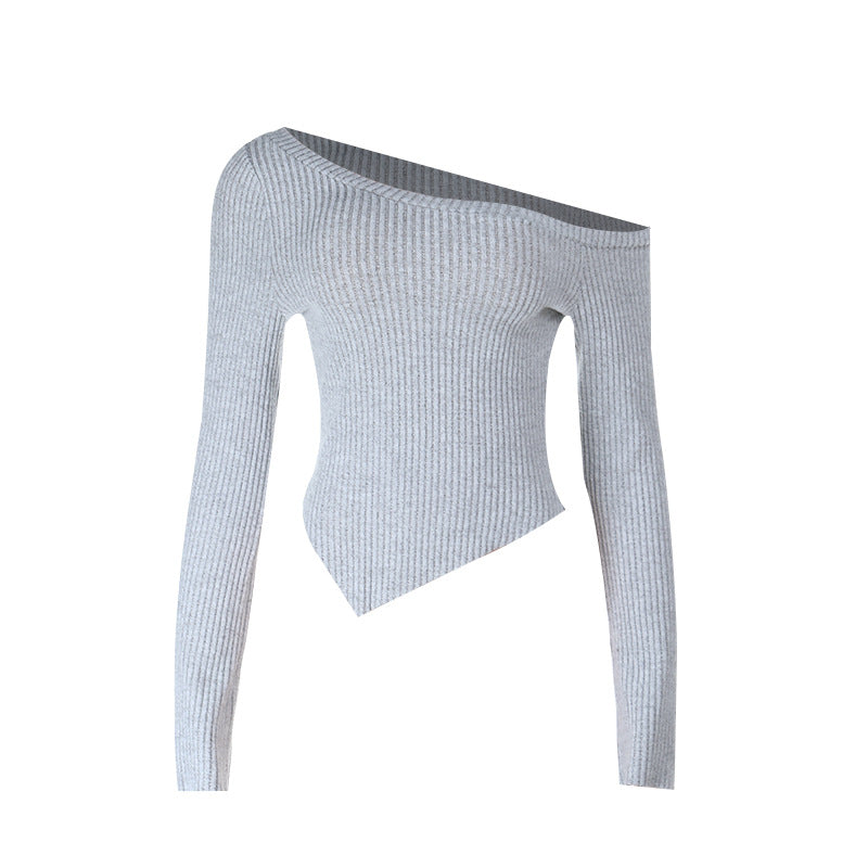 One shoulder long sleeve solid ribbed top  | Festival Outfits Women