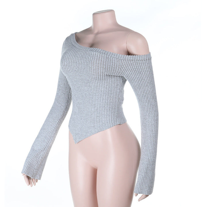 One shoulder long sleeve solid ribbed top  | Festival Outfits Women
