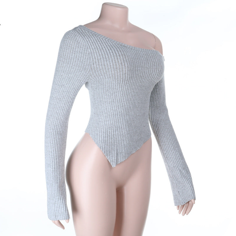 One shoulder long sleeve solid ribbed top  | Festival Outfits Women