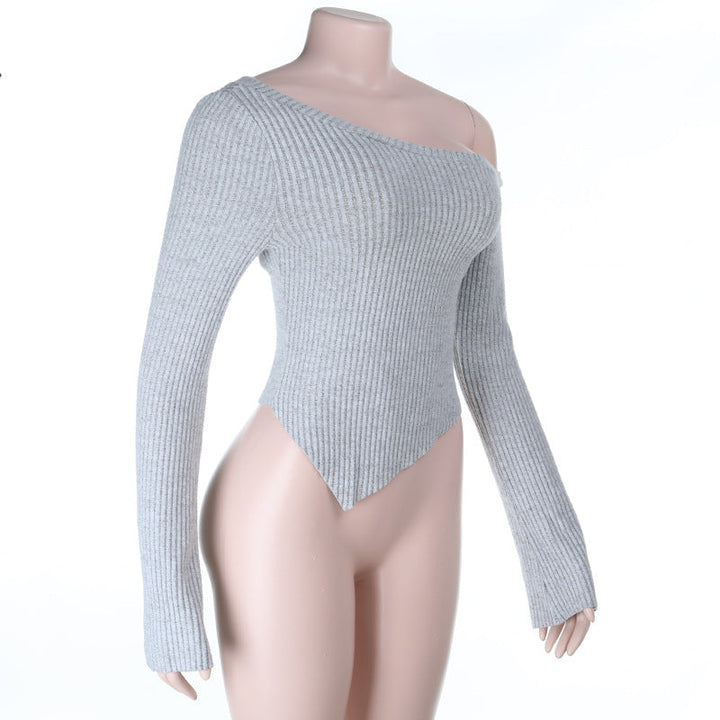 One shoulder long sleeve solid ribbed top  | Festival Outfits Women