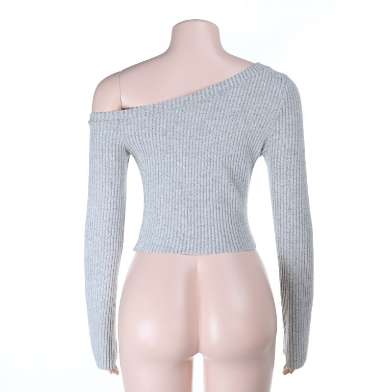 One shoulder long sleeve solid ribbed top  | Festival Outfits Women