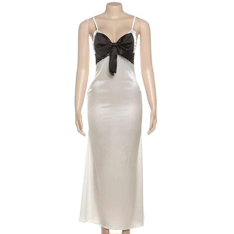 Bowknot v neck zip-up cami maxi dress  | Festival Outfits Women