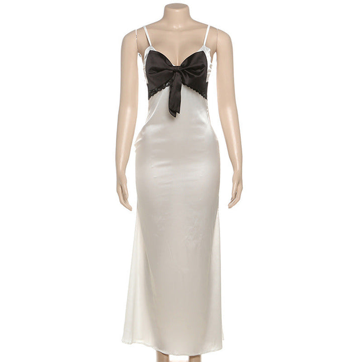 Bowknot v neck zip-up cami maxi dress  | Festival Outfits Women